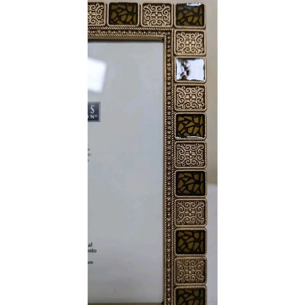 Vintage Burnes of Boston Metal Enamal Brown Tan Gold Picture Frame 5 X 7